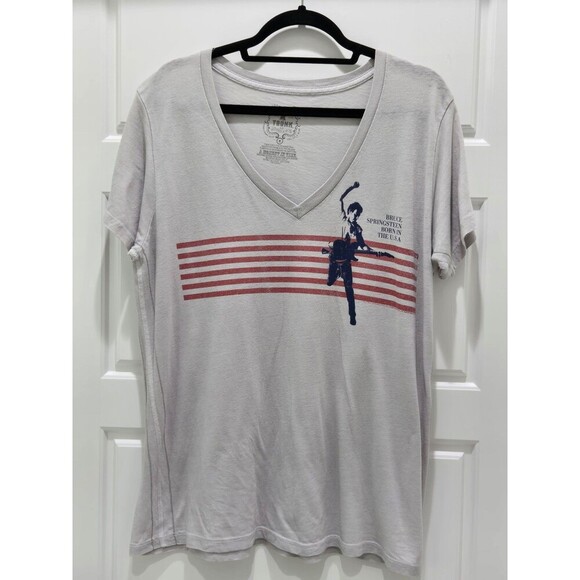 TRUNK LTD BRUCE SPRINGTEEN V-NECK GREY BAND TEE T-SHIRT TOP BORN IN USA WOMEN M - Picture 2 of 9